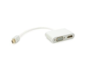 Конвертер mini Display Port (тато) на HDMI/VGA (мама) 30cm, Silver, 4K/2K, Пакет