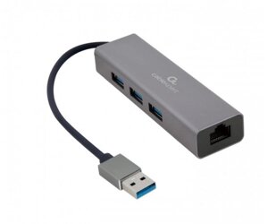 Мережевий адаптер USB Cablexpert A-AMU3-LAN-01, з USB-A на Gigabit Ethernet, 3 Ports USB 3.1 Gen1 (5 Gbps), 1000 Mbps,