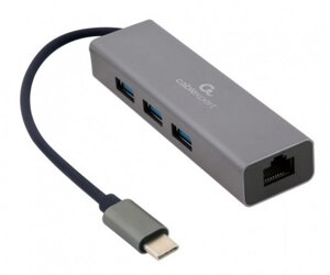 Мережевий адаптер USB Cablexpert A-CMU3-LAN-01, с USB-С на Gigabit Ethernet, 3 Ports USB 3.1 Gen1 (5 Gbps), 1000 Mbps,