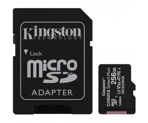 MicroSDXC (UHS-1) Kingston Canvas Select Plus 256Gb class 10 А1 (R-100MB/s) (adapter SD)