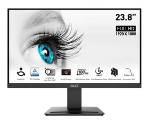 Монітор 23.8 MSI PRO MP2412, black, WLED, VA, 1920x1080 (16:9), 1 мс, 100 гц, 300 кд/м²4000:1, 178°178°HDMI/DP,