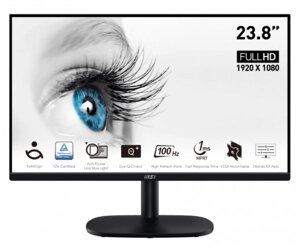 Монітор 23.8 MSI PRO MP245V, black, WLED, VA, 1920x1080 (16:9), 1 мс, 100 гц, 300 кд/м²4000:1, 178°178°VGA/HDMI,