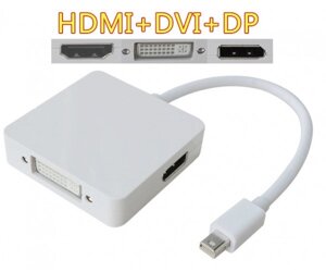 Перехідник mini DisplayPort M > HDMI/DisplayPort/DVI (24+5), FHD 1080p, кабель 0.2 м