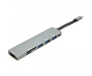 Перехідник PowerPlant USB 3.1 Type-C - USB Hub, HDMI, Card Reader (SD, micro SD)