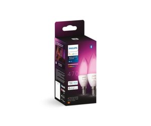 Philips Hue Лампа розумна E14, 5.3W (40Вт), 2000K-6500K, RGB, ZigBee, Bluetooth, димування, 2шт