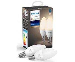 Philips Hue Лампа розумна E14, 5.5W (40Вт), 2700K, White, ZigBee, Bluetooth, димування, 2шт