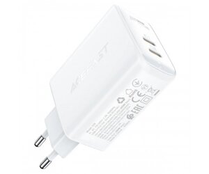 Мережевий зарядний пристрій ACEFAST A29 PD50W GaN (USB-C+USB-C) dual port charger White