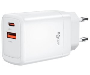 Мережевий зарядний пристрій XO CE16 - 45W PD USB-C & 22.5W QC USB-A white (6978957)