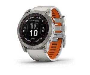 Смарт-годинник Garmin Fenix 7X Pro Sapphire Solar Edition титановий з сірим та помаранчевим силіконовим ремінцем