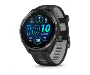 Смарт-годинник Garmin Forerunner 965 чорний корпус з сірим титановим безелем з чорним силіконовим ремінцем