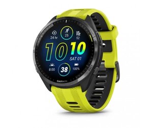 Смарт-годинник Garmin Forerunner 965 чорний корпус з сірим титановим безелем з жовтим силіконовим ремінцем