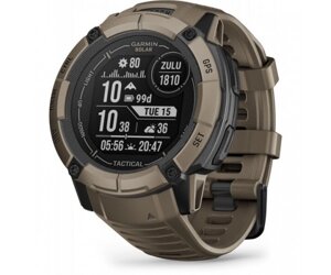 Тактичний годинник Garmin Instinct 2X Solar Tactical Edition – Coyote Tan з коричневим силіконовим ремінцем