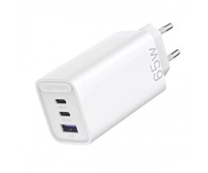 Зарядний пристрій Vention 3-port USB (C+C+A) GaN Charger (65W/30W/30W) EU-Plug White