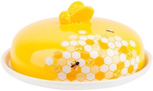 Блюдо керамічне "Sweet Honey"23см для млинців з кришкою, біле з жовтим