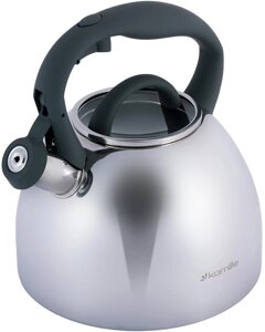 Чайник Kamille Whistling Kettle 2.7л з нержавіючої сталі зі свистком і скляною кришкою (сіра ручка)