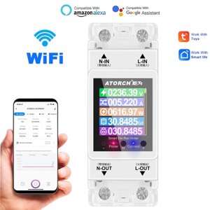 Розумний лічильник електроенергії з wifi, екраном і 4-ма видами захисту на DIN рейку до 100 ампер Atorch AT2PW