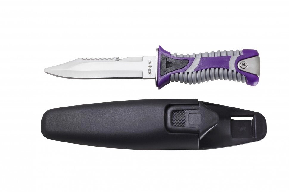 Нож для дайвинга Жак Ив Кусто, со стропорезом и пластиковым чехлом с ремнями для крепления на тело ##от компании## Век Рыбака - ##фото## 1