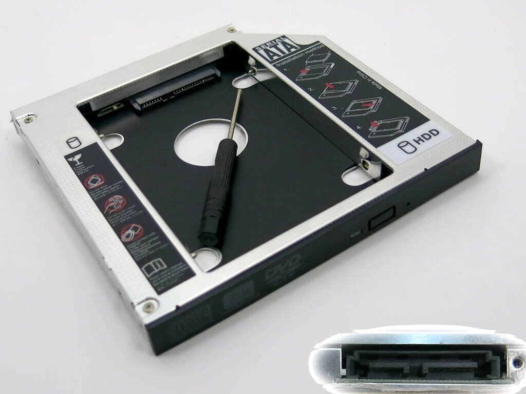 Карман-адаптер для жорсткого HDD 2.5" SATA у відсік mSATA DVD-RW приводу 12.7mm. У блістері. від компанії Інтернет-магазин aventure - фото 1