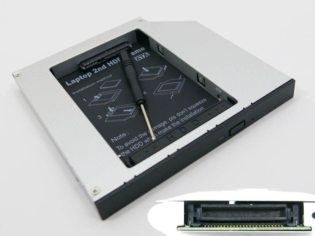 Карман для жесткого диска HDD 2.5" SATA в отсек IDE DVD-RW привода 12.7mm. Оптибей (optibay), HDD, SSD caddy! У блістері від компанії Інтернет-магазин aventure - фото 1