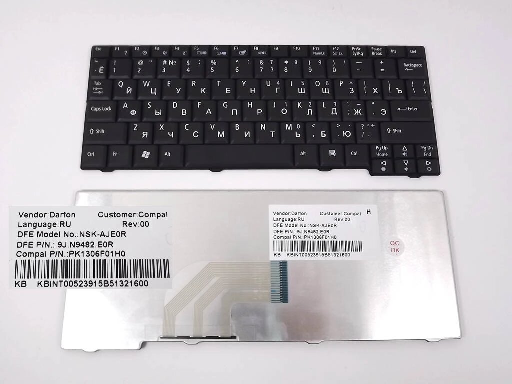 Клавіатура для ACER Aspire ONE A110, A150, 531, D150, D250, ZG5 (RU Black). Оригінал. від компанії Інтернет-магазин aventure - фото 1