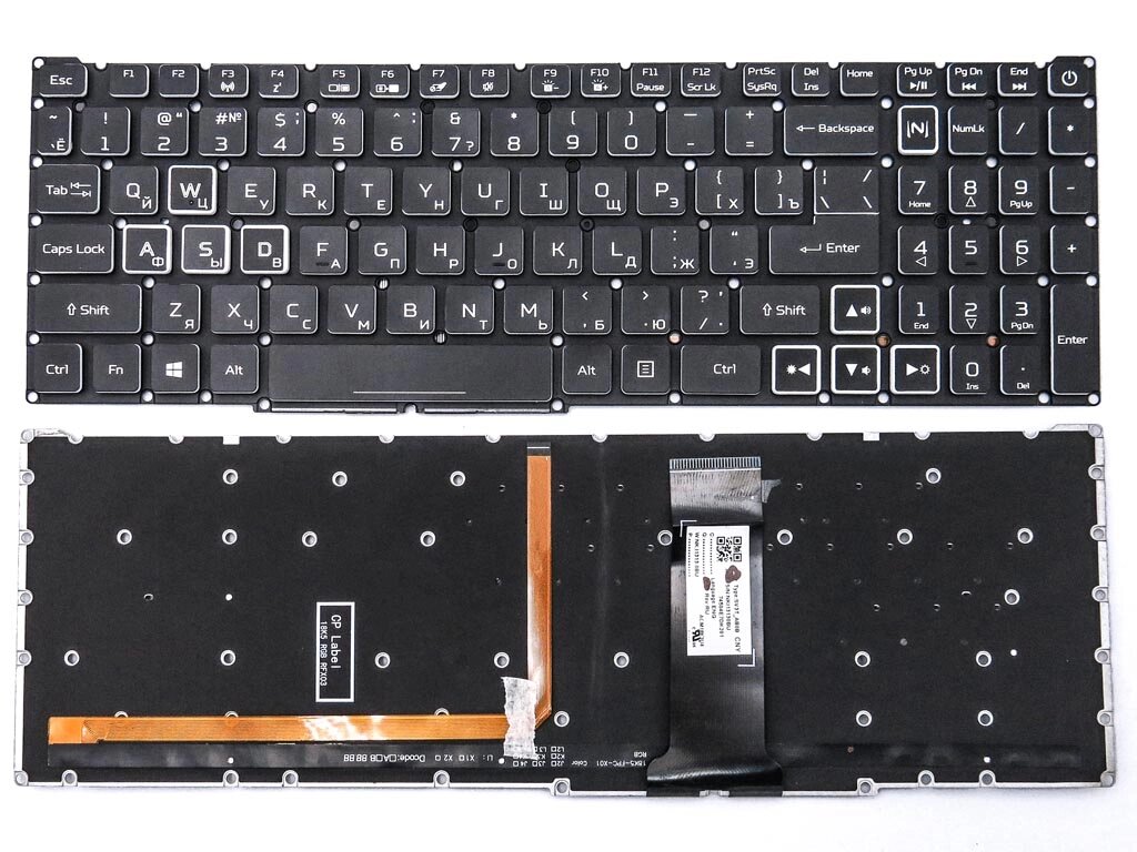 Клавіатура для Acer Nitro 5 AN515-43, AN515-54, AN515-55, AN517-51, AN517-52 (Ru Black без рамки з RGB-підсвіткою). від компанії Інтернет-магазин aventure - фото 1