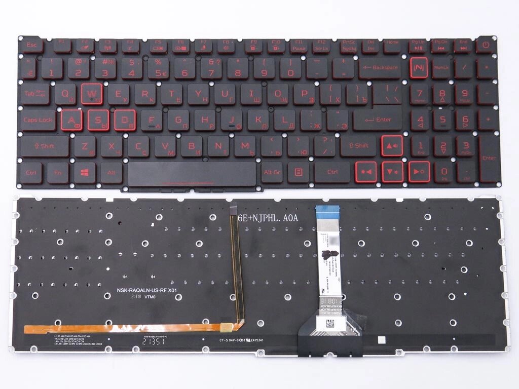 Клавіатура для Acer Nitro 5 AN515-56, AN515-57, AN517-54, AN517-41 (Ru Black без рамки з Red підсвічуванням). від компанії Інтернет-магазин aventure - фото 1