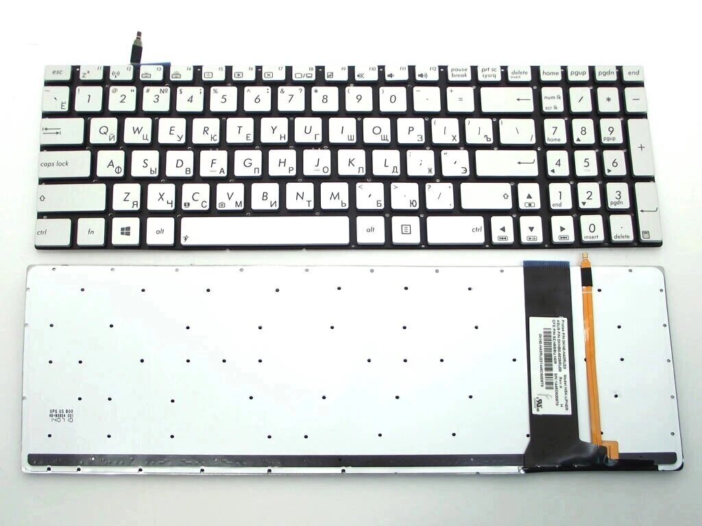 Клавіатура для ASUS N550, N550J, N550JA, N550JK, N750, N750J, N750JK, N750JV (RU Silver без рамки з підсвічуванням) від компанії Інтернет-магазин aventure - фото 1