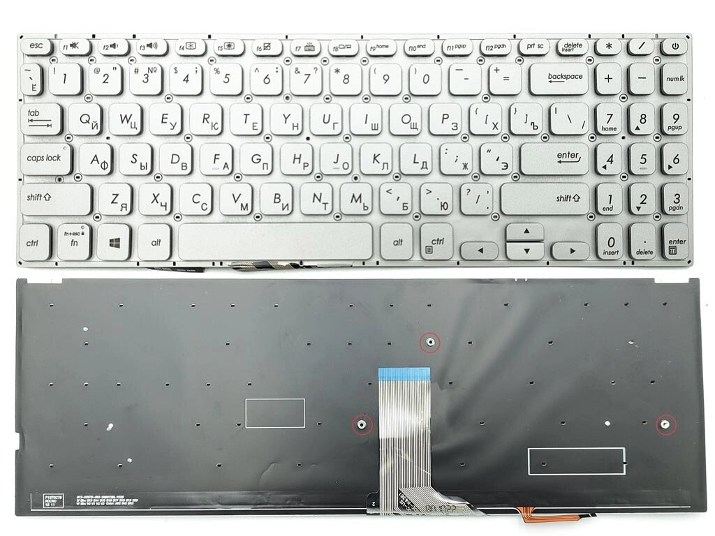 Клавіатура для ASUS VivoBook S530, X530, K530, S530F, S530UA, X530FA, X530UN (RU Silver без рамки з підсвіткою) від компанії Інтернет-магазин aventure - фото 1