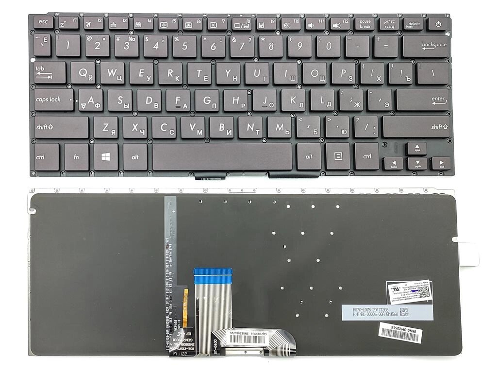 Клавіатура для ASUS ZenBook UX310, UX310UA, UX310UQ, UX310UAK, U4000, RX310 (RU Black без рамки з підсвіткою). Оригінал від компанії Інтернет-магазин aventure - фото 1