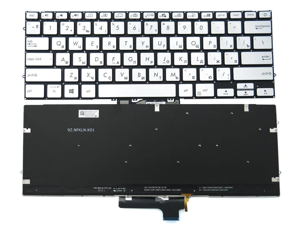 Клавіатура для ASUS ZenBook UX431 UX431F UX431FA UX431U X431 V431 K431 S431 X431FAC (RU Silver з підсвічуванням). Ориг. від компанії Інтернет-магазин aventure - фото 1