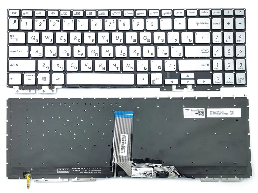 Клавіатура для ASUS ZenBook UX562FA, UX562FAC, UX562FD, UX562FDX (RU Silver без рамки з підсвіткою). Оригінал від компанії Інтернет-магазин aventure - фото 1