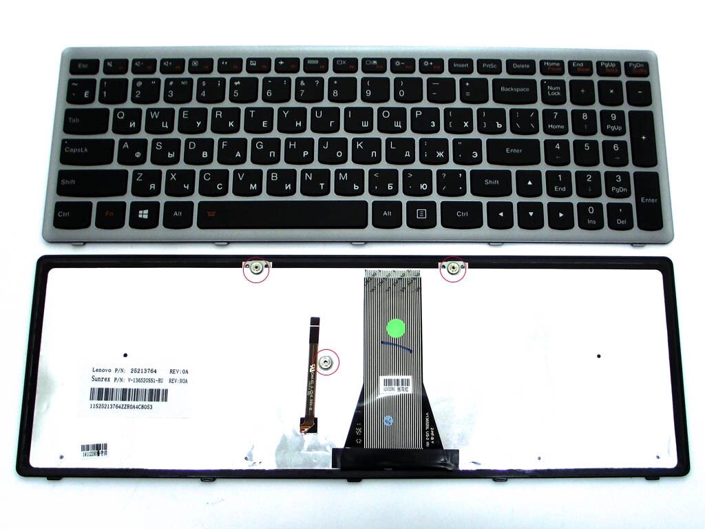 Клавіатура для LENOVO IdeaPad G500s, G505s, S500, S510p, Z510, Flex 15, 15D (RU Black frame Silver, Підсвічування). від компанії Інтернет-магазин aventure - фото 1