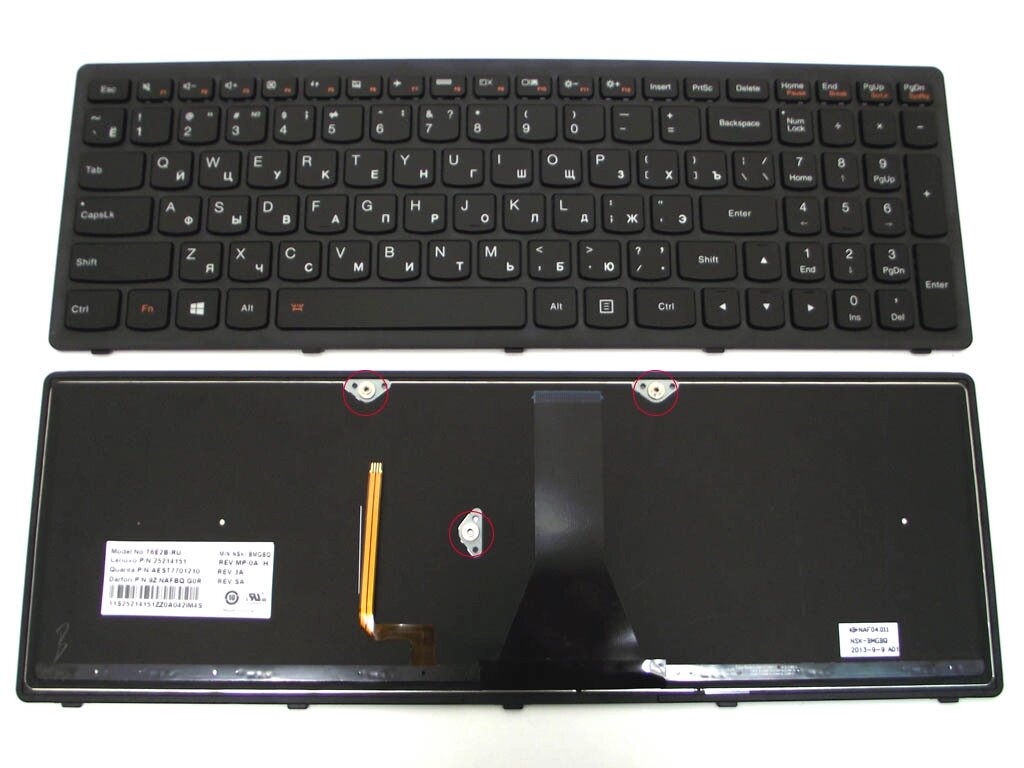 Клавіатура для LENOVO IdeaPad G500s, G505s, S500, S510p, Z510 (Вузький шлейф Ширина 25мм) (С рамкою. Підсвічування від компанії Інтернет-магазин aventure - фото 1