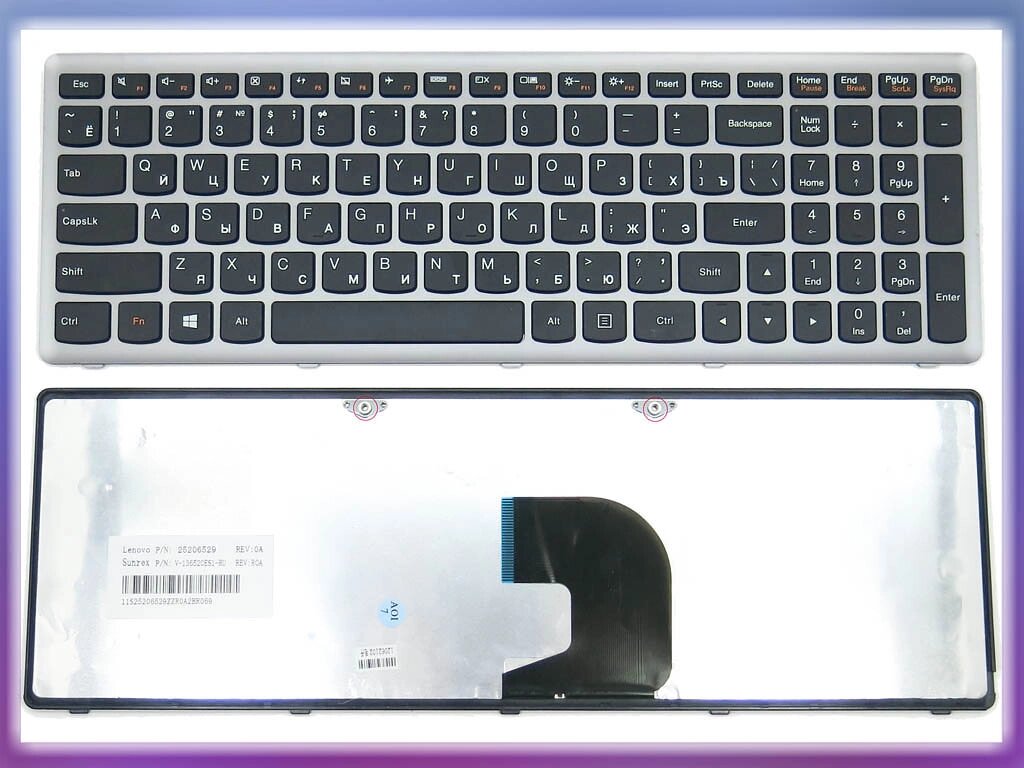 Клавіатура для LENOVO IdeaPad Z500, Z500A, Z500G, P500 (RU Black, Срібляста рамка). OEM від компанії Інтернет-магазин aventure - фото 1