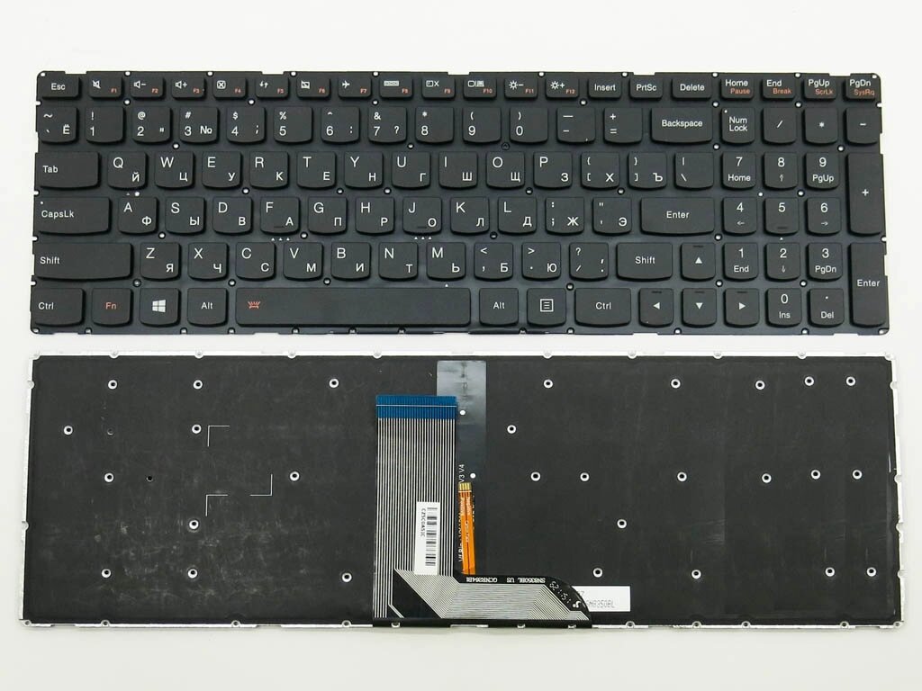 Клавіатура для LENOVO YOGA 500-15, 500-15IBD, 500-15IHW, 500-15ISK, Flex 3-1570 (RU Black з підсвічуванням, без рамки) від компанії Інтернет-магазин aventure - фото 1