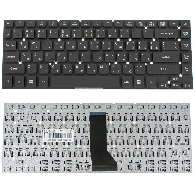 Клавіатура для ноутбука ACER (AS: 3830, 4830, TM: 3830, 4755, 4830) rus, black, без фрейма (Win 7) від компанії Інтернет-магазин aventure - фото 1