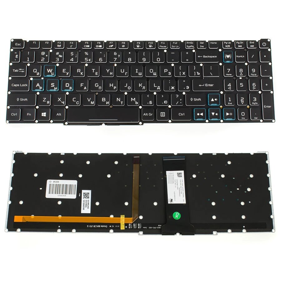 Клавіатура для ноутбука ACER (Nitro: AN515-54) rus, black, без фрейма, підсвічування клавішRGB (оригінал) від компанії Інтернет-магазин aventure - фото 1