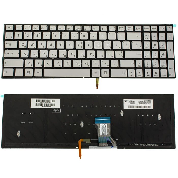 Клавіатура для ноутбука ASUS (G501, N501) rus, silver, без фрейма, підсвічування клавіш (оригінал) від компанії Інтернет-магазин aventure - фото 1