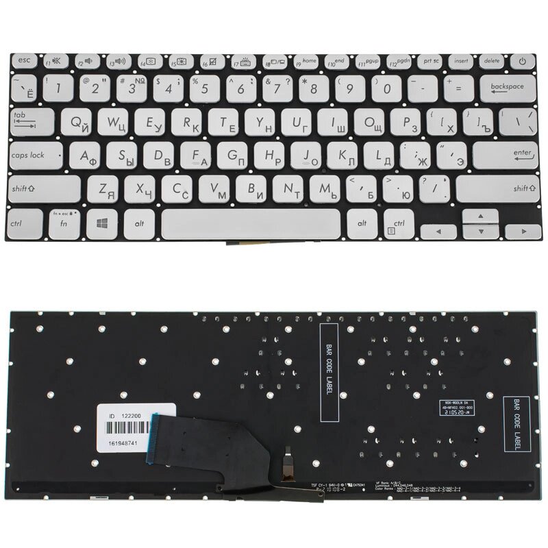 Клавіатура для ноутбука ASUS (X330 series) rus, silver, без кадру, подсветка клавиш від компанії Інтернет-магазин aventure - фото 1