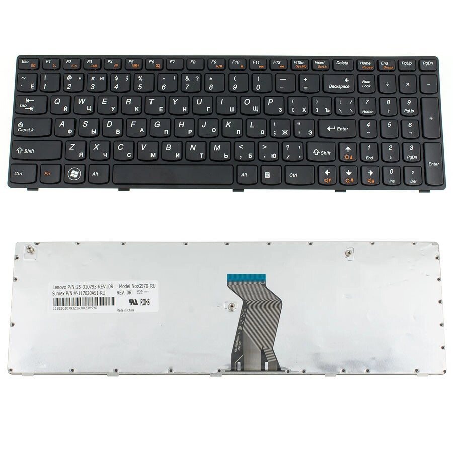 Клавіатура для ноутбука LENOVO (G570, G575, G770, G780, Z560, Z565) rus, black, black frame (оригінал) від компанії Інтернет-магазин aventure - фото 1
