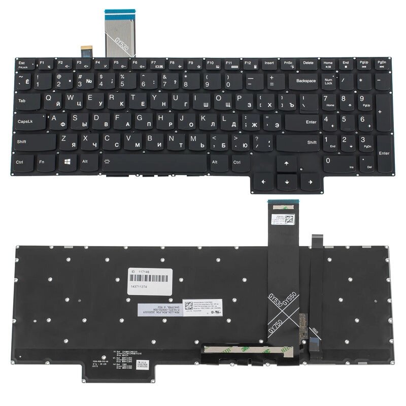Клавіатура для ноутбука LENOVO (Legion: 5-15 series), rus, black, без фрейма, підсвічування клавішRGB (оригінал) від компанії Інтернет-магазин aventure - фото 1