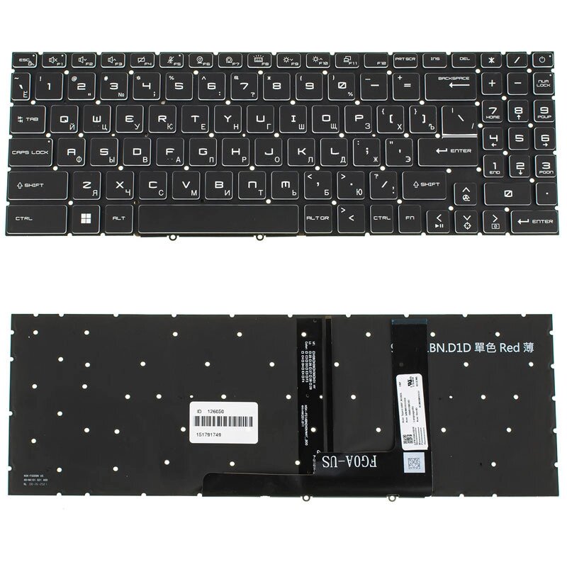 Клавіатура для ноутбука MSI (GF66, GF76) rus, black, без фрейму, підсвічування клавіш (оригінал) від компанії Інтернет-магазин aventure - фото 1