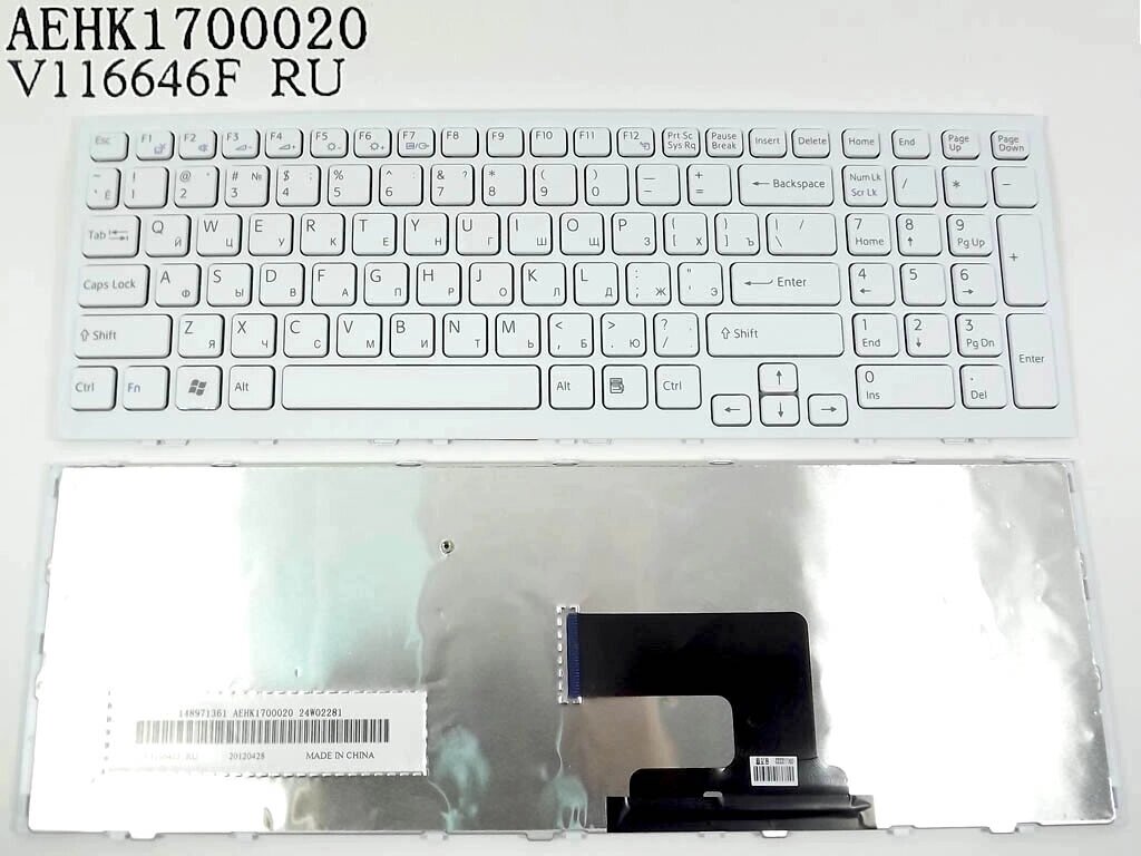 Клавіатура для SONY VPC-EH Series (RU White з рамкою). Оригінал. від компанії Інтернет-магазин aventure - фото 1