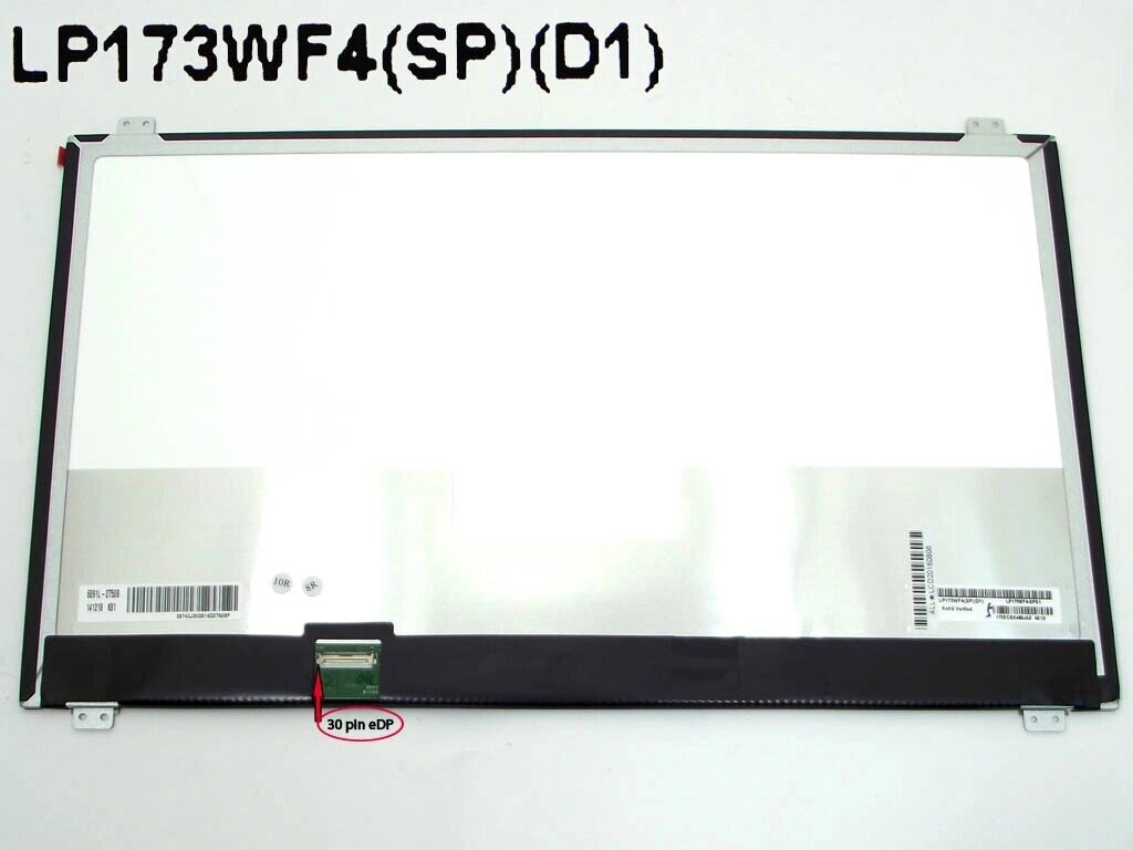 Матриця 17.3 "Slim eDP (1920 * 1080, IPS, 30pin зліва, без доп. Панелі, вушка зверху-знизу) LG LP173WF4-SPD1 Матова. від компанії Інтернет-магазин aventure - фото 1