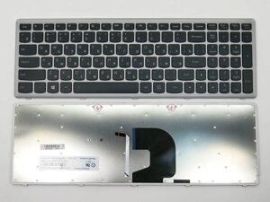Клавіатура для LENOVO IdeaPad Z500, Z500A, Z500G, P500 (RU Black, з підсвіткою, Срібляста рамка). Оригінал.