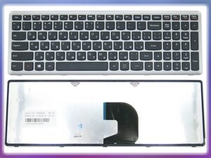 Клавіатура для LENOVO IdeaPad Z500, Z500A, Z500G, P500 (RU Black, Срібляста рамка). OEM