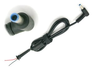 DC кабель HP (4.5 * 3.0 + Pin) Blue 45W-90W. Від блоку живлення до ноутбуку. Кабель з феритовим фільтром і застібки