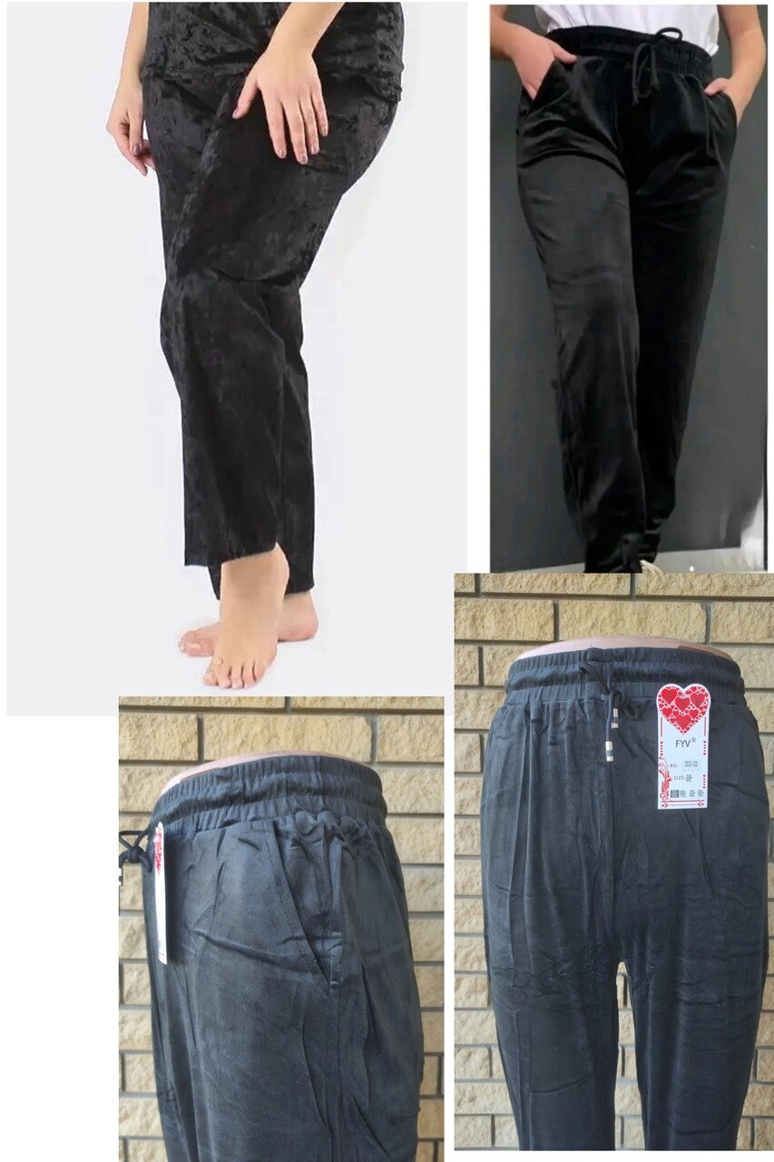 Батальні велюрові спортивні штани жіночі високої якості великих і дуже великих розмірів FYV від компанії ГАРДЕРОБ - фото 1