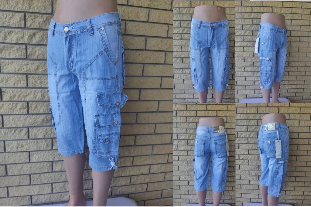 Бриджі чоловічі джинсові коттонові з накладними кишенями "карго" VIGOOCC, Туреччина від компанії ГАРДЕРОБ - фото 1