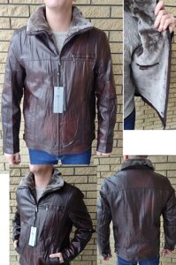 Дублянка, куртка чоловіча зимова коричнева з екошкіри на хутрі, є великі розміри DIKAI